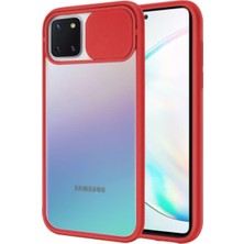 KZY Samsung Galaxy Note 10 Lite Kapak Lensi Açılır Kapanır Kamera Korumalı Silikon Kılıf Kırmızı