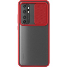 KZY Xiaomi Mi Note 10 Lite Kapak Lensi Açılır Kapanır Kamera Korumalı Silikon Kılıf Kırmızı