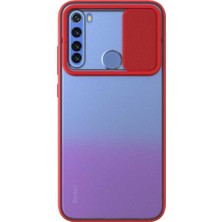 KZY Xiaomi Redmi Note 8 Kapak Lensi Açılır Kapanır Kamera Korumalı Silikon Kılıf Kırmızı