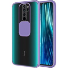 KZY Xiaomi Redmi Note 8 Pro Kapak Lensi Açılır Kapanır Kamera Korumalı Silikon Kılıf Lila