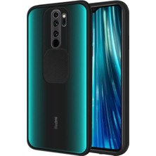 KZY Xiaomi Redmi Note 8 Pro Kapak Lensi Açılır Kapanır Kamera Korumalı Silikon Kılıf Siyah