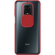 KZY Xiaomi Redmi Note 9 Pro Kapak Lensi Açılır Kapanır Kamera Korumalı Silikon Kılıf Kırmızı