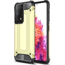 noktaks - Samsung Galaxy S21 Ultra - Kılıf Çift Katman Zırh Tank Crash Military Kapak - Gold - T16044