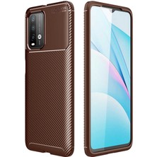Tekno Grup Xiaomi Redmi Note 9 4g Kılıf Karbon Desenli Lux Silikon + Cam Ekran Koruyucu Kahverengi