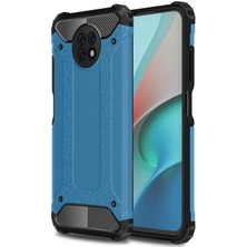 noktaks - Xiaomi Redmi Note 9 5G - Kılıf Çift Katman Zırh Tank Crash Military Kapak - Mavi - T16045
