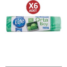 Life Elma Kokulu, Büzgülü Çöp Poşeti Orta Boy 55*60 - 6 Rulo