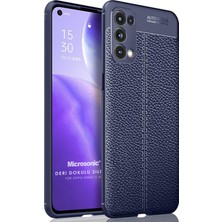 Microsonic Oppo Reno 5 5g Kılıf Deri Dokulu Silikon Lacivert