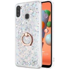 Microsonic Samsung Galaxy M11 Kılıf Glitter Liquid Holder Gümüş