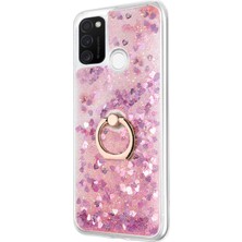 Microsonic Samsung Galaxy M21 Kılıf Glitter Liquid Holder Pembe