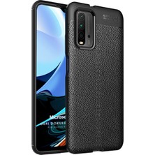 Microsonic Xiaomi Redmi 9t Kılıf Deri Dokulu Silikon Siyah