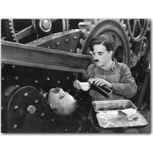 Caka Tablo Ahşap Tablo Çay Zamanı Charlie Chaplin 1889 1977 Modern Times Filminde