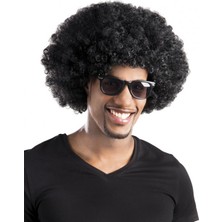 Samur Siyah Renk Kıvırcık Afro Bonus Peruk Parti Peruğu Ss