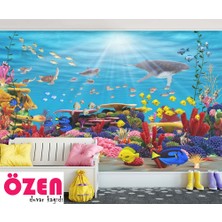 Özel Duvarlar Renkli Deniz Altı Dünyası Balıklar ve Bitkiler