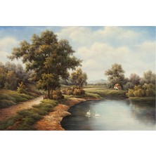 Tablosan Küçük Gölet ve Kuğu Kanvas Tablo