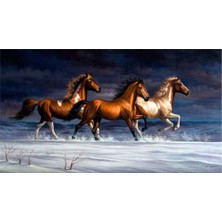 Tablosan Kahvrengi Koşan Atlar Kanvas Tablo