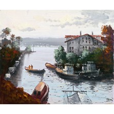 Tablosan İstanbul Beyaz Yalı ve Tekneler Kanvas Tablo