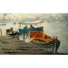 Tablosan İstanbul Kırmızı Sandal Manzaralı Kanvas Tablo