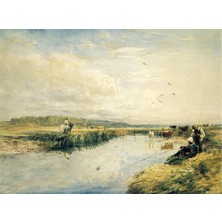 Tablosan Suluboya Küçük Gölet Manzara Kanvas Tablo