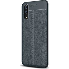 Smcase Huawei P20 Kılıf Niss Silikon Deri Görünümlü Arka Kapak Lacivert