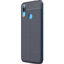 Smcase Huawei Y6 2019 Kılıf Niss Silikon Deri Görünümlü+Nano Glass Lacivert