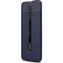 Smcase Oppo Reno 2z Kılıf Niss Silikon Deri Görünümlü+Nano Glass Lacivert