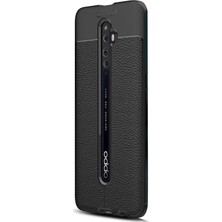 Smcase Oppo Reno 2z Kılıf Niss Silikon Deri Görünümlü+Nano Glass Siyah