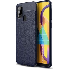 Smcase Samsung Galaxy A21s Kılıf Niss Silikon Deri Görünümlü Lacivert