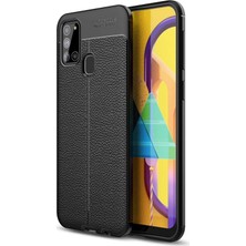 Smcase Samsung Galaxy A21s Kılıf Niss Silikon Deri Görünümlü Siyah