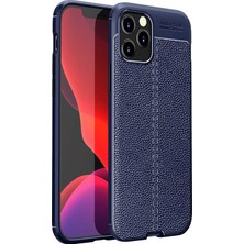 Smcase Apple iPhone 12 Pro Max Kılıf Niss Silikon Deri Görünümlü+Nano Glass Lacivert
