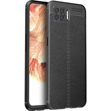 Smcase Oppo A73 Kılıf Niss Silikon Deri Görünümlü+Nano Glass Siyah