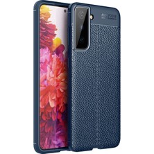 Smcase Samsung Galaxy S21 Plus 5G Kılıf Niss Deri Görünümlü Silikon+Full Ekran Lacivert
