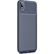 Smcase Xiaomi Redmi 7a Kılıf Karbon Dizayn Silikon+Nano Glass Lacivert