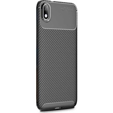 Smcase Xiaomi Redmi 7a Kılıf Karbon Dizayn Silikon+Nano Glass Siyah