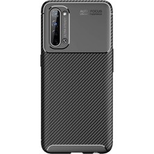 Smcase Oppo Reno 3 Kılıf Karbon Dizayn Silikon+Nano Glass Siyah
