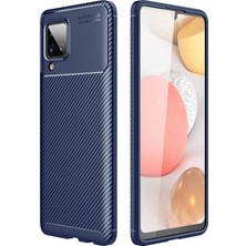 Smcase Samsung Galaxy A12 Kılıf Karbon Silikon+Nano Glass Lacivert