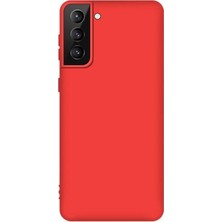 Smcase Samsung Galaxy S21 Plus 5G Kılıf Premier Silikon+Full Ekran Koruyucu Kırmızı