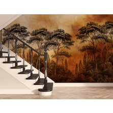 Özel Duvarlar Kahverengi Zemin Tropikal Ağaçlar Duvar Kağıdı