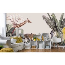 Özel Duvarlar Renkli Tropikal Yapraklar ve Hayvanlar Duvar Kağıdı