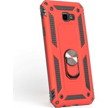 Smcase Samsung Galaxy J4 Plus Kılıf Vega Yüzüklü Mıknatıslı+Nano Glass Kırmızı