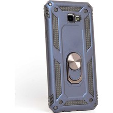 Smcase Samsung Galaxy J4 Plus Kılıf Vega Yüzüklü Mıknatıslı+Nano Glass Lacivert