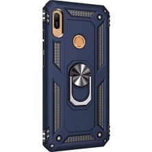 Smcase Huawei Honor 8a Kılıf Vega Standlı Yüzüklü Mıknatıslı+Nano Glass Lacivert