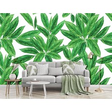 Özel Duvarlar Beyaz Zemin Yeşil Yapraklar Tropikal Tarz Duvar Kağıtları