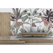 Özel Duvarlar Tropikal Ormanda Fil Zürafa Zebra Duvar Kağıdı