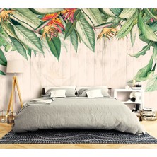 Özel Duvarlar Özel Tasarım Büyük Renkli Tropikal Yapraklı Duvar Kağıdı