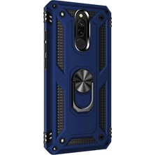 Smcase Xiaomi Redmi 8a Kılıf Vega Standlı Yüzüklü Mıknatıslı+Nano Glass Lacivert