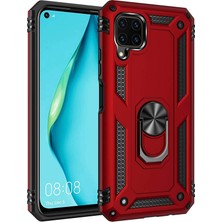 Smcase Huawei P40 Lite Kılıf Tank Koruma Vega Standlı Yüzüklü Mıknatıslı Kırmızı