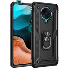 Smcase Xiaomi Poco F2 Pro Kılıf Vega Standlı Yüzüklü Mıknatıslı+Full Ekran Siyah