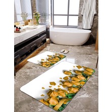Talia Home Sarı Gül Desenli 2'li Banyo Paspas Seti TLAHMP-066