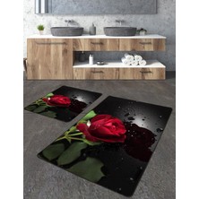 Talia Home Kırmızı Gül Desenli 2'li Banyo Paspas Seti TLAHMP-072