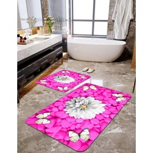 Talia Home Pembe Zeminli Papatya Desenli 2'li Banyo Paspas Seti TLAHMP-079